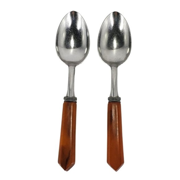 Sta-Brite Bakelite & Stainless Steel Flatware Butterscotch 10 pieces Vintage - Picture 5 of 7